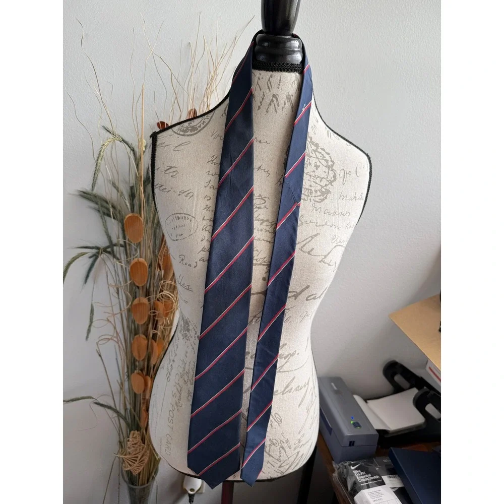 Christian Dior Monsieur Silk Tie Navy Blue Red Green Diagonal Stripe France